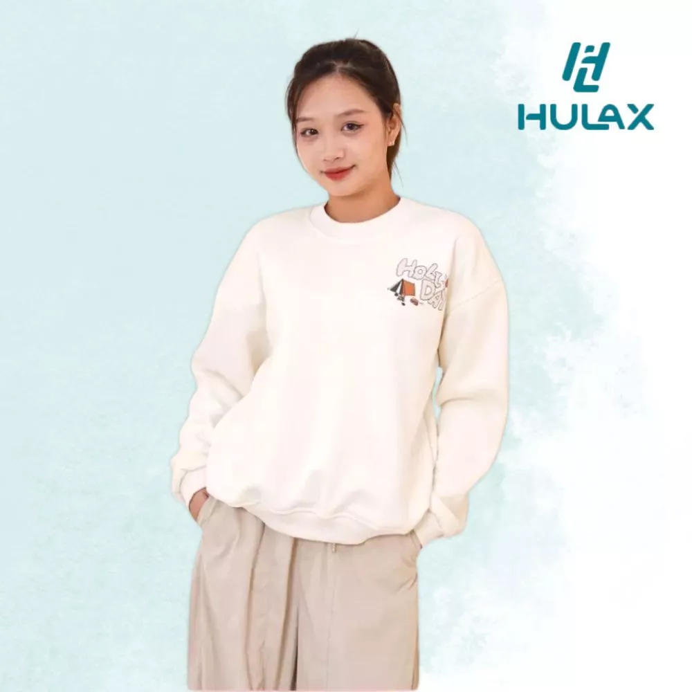 [Xả kho] Áo Sweater Trắng HOLIDAY Nỉ Lót Bông Mịn Form Rộng 𝙃𝙐𝙇𝘼𝙓