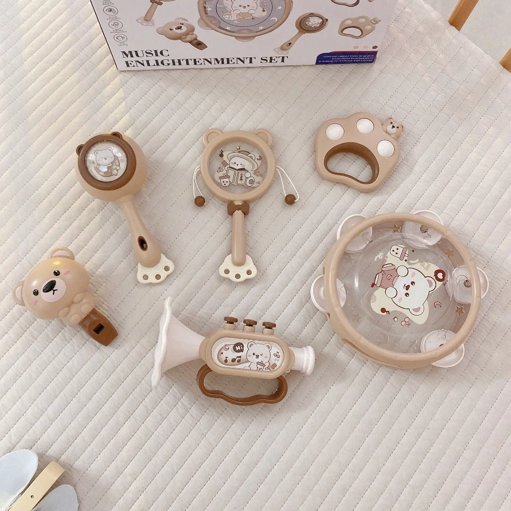 Set đồ chơi âm thanh cho bé, trống, lục lạc, gặm nướu, xúc xắc, kèn