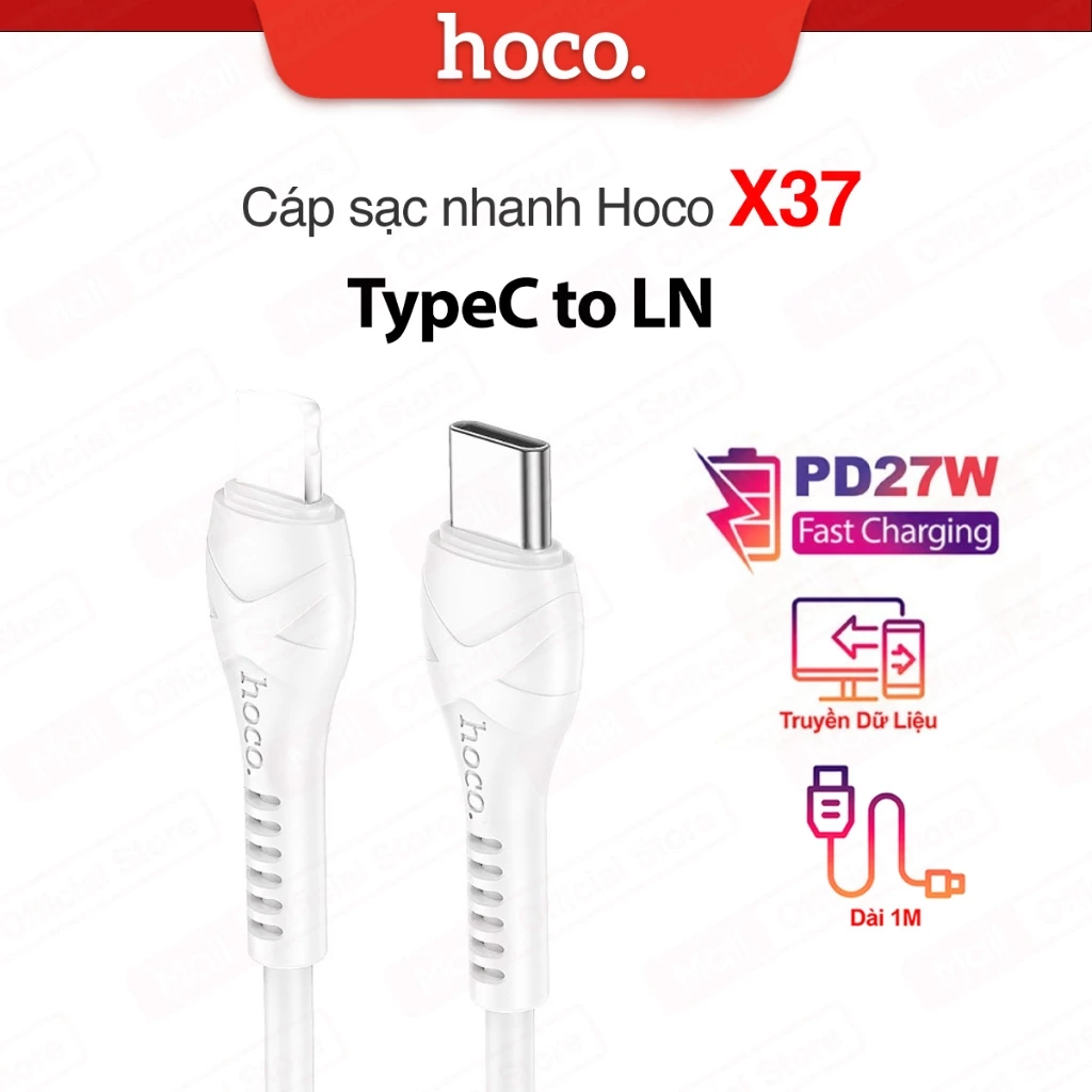 Cáp sạc nhanh TypeC to IP PD27W 3.0A HOCO X37/X55 dài 1m dùng cho ip11/12/13/14, Độ bền cao, Giá tốt,Tốc độ sạc ổn định