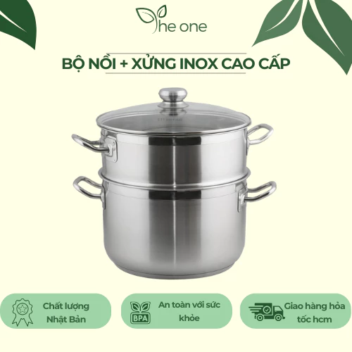 Bộ nồi xửng Inox 430 cao cấp, nồi sử dụng mọi loại bếp, 1 đáy, độ dày 6 dem, có 7 size lựa chọn