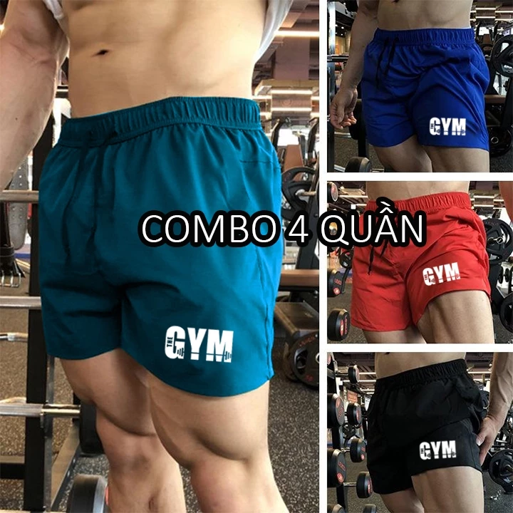 [COMBO 4] QUẦN ĐÙI THỂ THAO NAM - IN LOGO GYM 02 - CHẤT MÈ THÁI THOÁNG KHÍ - SIZE 40-100KG