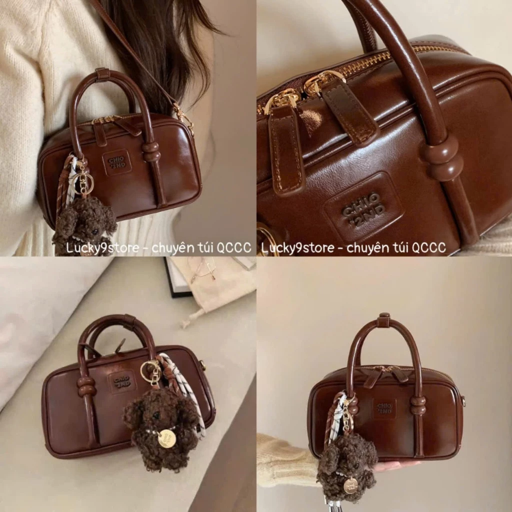 Túi nữ Túi trống size 21 chất da bóng tặng kèm gấu hàng Quảng Châu chất da đẹp Hs238#