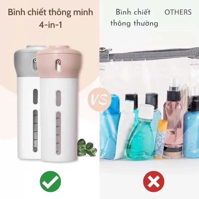 Bộ 4 Món Chiết Mỹ Phẩm Du Lịch. Chai Chiết Mỹ Phẩm Dầu Gội Đa Năng Nhỏ Gọn