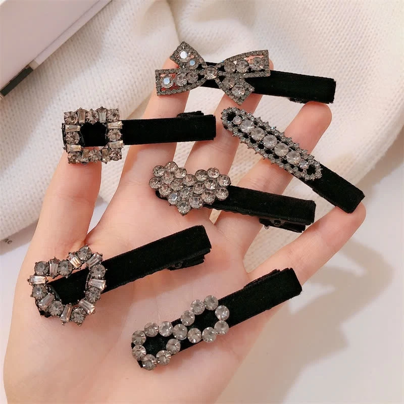 Kẹp tóc nhung đen siêu sáng bóng đính kim cương nhẹ nhàng HOKO kẹp tóc mái nữ sang trọng cao cấp  phong cách Hàn Quốc