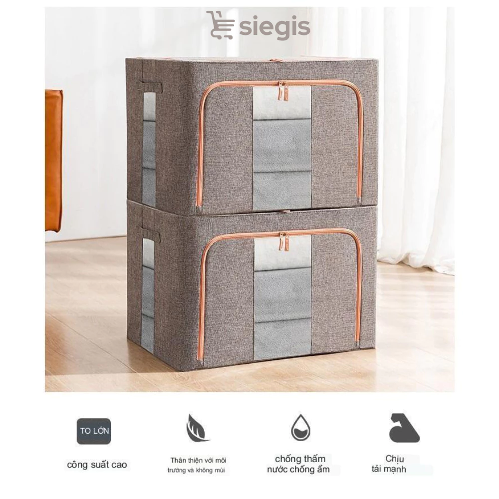 Hộp Đựng Quần Áo Chăn Màn Khung Thép - Túi Đựng Quần Áo Chất Liệu Cotton Chống Thấm Gấp Gọn Đa Năng