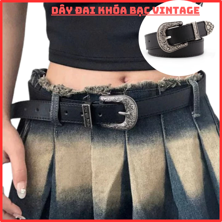 Thắt lưng nam nữ Y2K da PU mặt khóa đồng họa tiết hoa văn Vintage dễ phối đồ  thời trang Hàn Quốc  OLL246 Olala 86