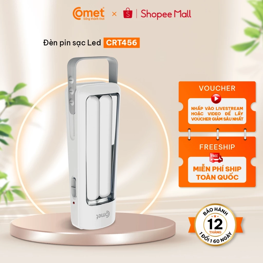 Đèn Pin COMET CRT456 6W đa năng 2 trong 1 với đèn pin 2W và đèn sạc 4W - 1 đổi 1 trong 6 Tháng
