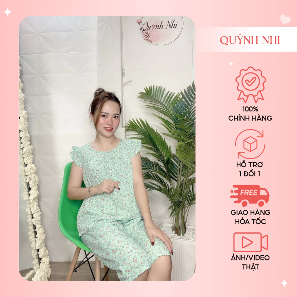 Đồ bộ nữ mặc nhà Quỳnh Nhi , Hoạ tiết hoa nhí , Chất Liệu lụa thoáng mát, thấm hút mồ hôi - LUA47
