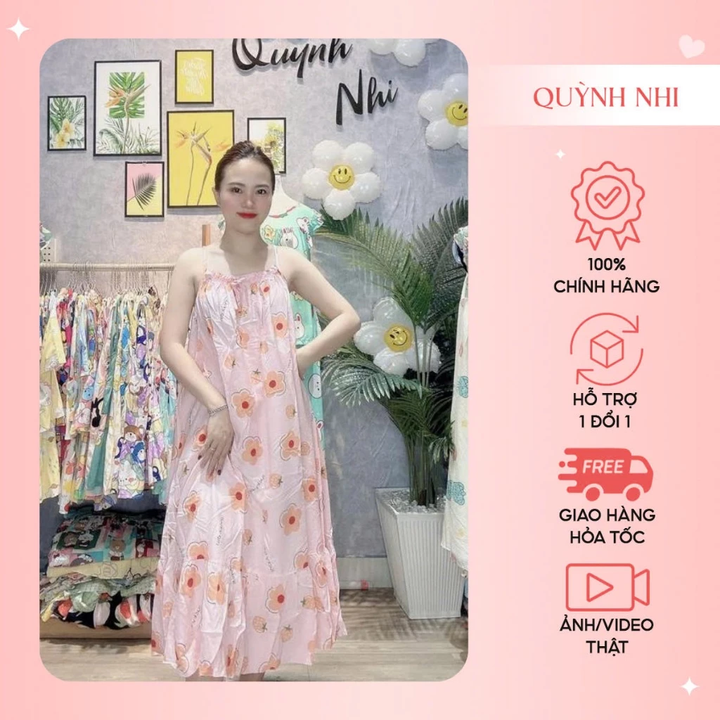 Đầm lanh mặc ở nhà Quỳnh Nhi, Thiết kế hiện đại tinh tế, Chất vải mềm mịn thoáng mát - VAY16