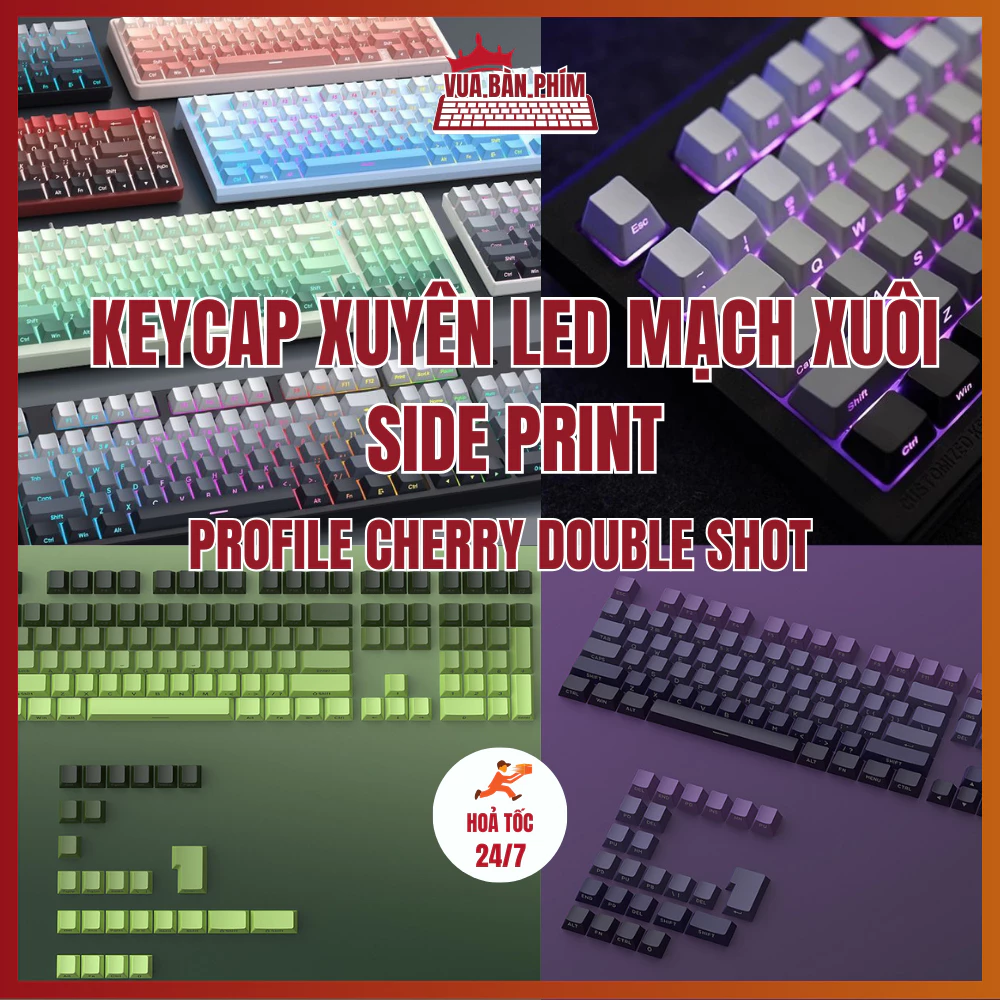 [Hàng Sẵn] Bộ keycap xuyên led mạch xuôi cao cấp gradient ninja (side print) ,profile cherry, chất liệu pbt double shot