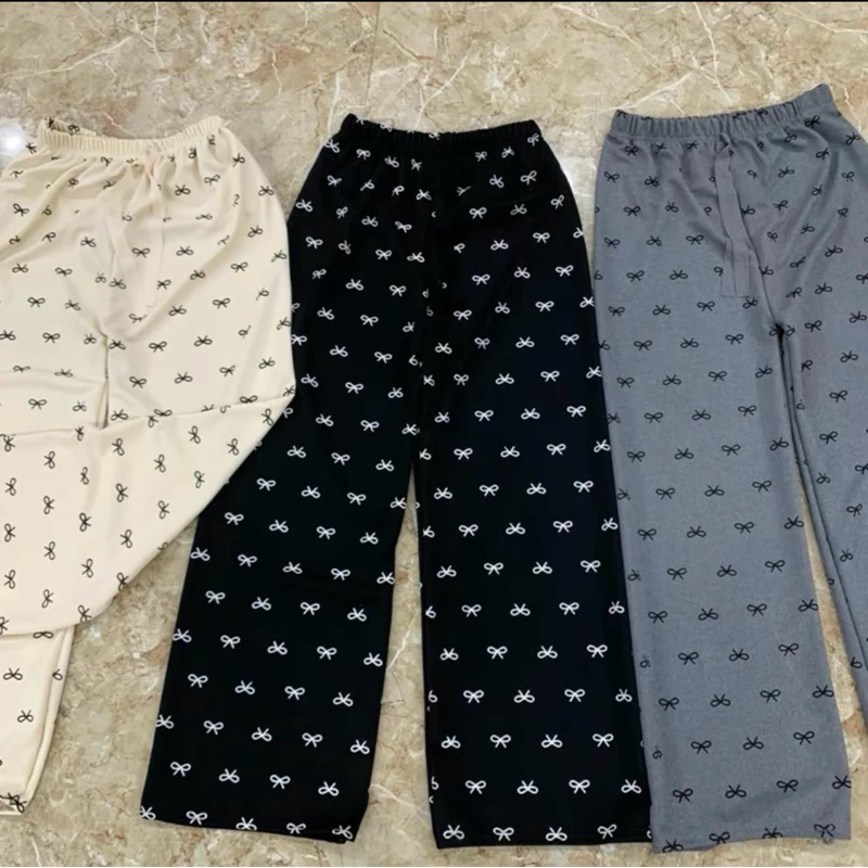 Quần suông ống rộng  họa tiết nơ siêu  xinh 36-55 kg