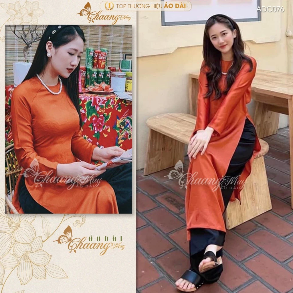Áo Dài Việt Cách Tân Nữ Dáng Feather Suông Xưa Rộng Vải Lụa Tây Thi Chụp Hình Dự Tiệc Lễ Tết Đẹp ADC076