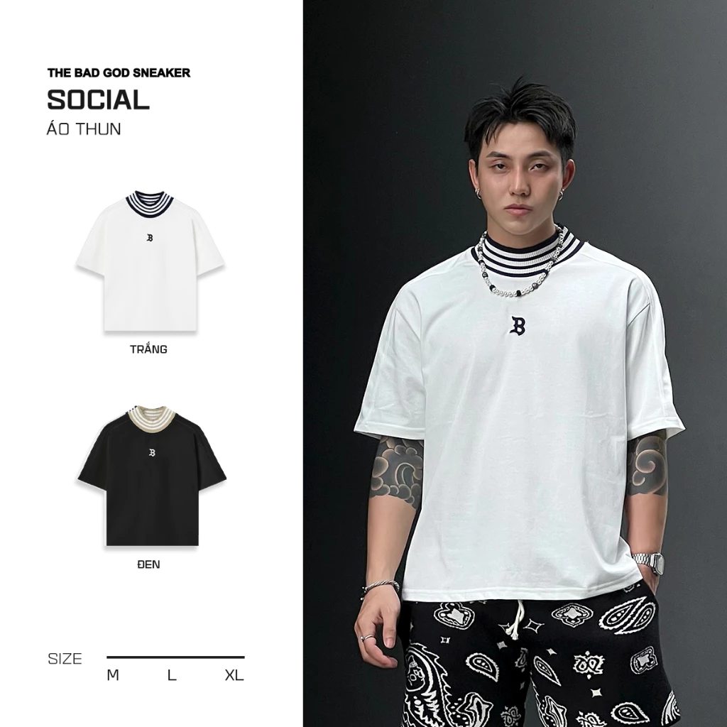 Áo Thun The Bad God Social Form Boxy Áo Phông Local Brand Cổ Tròn Nam Nữ Cotton Syn Thêu Logo