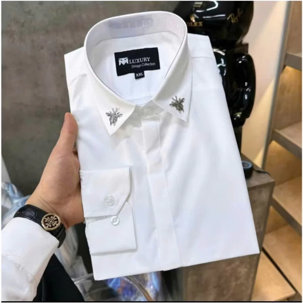 Áo Sơ Mi Nam Đì O Phối Họa Tiết Ong Sắt Chất Lụa Mềm Mịn Chống Nhăn Cao Cấp - Áo Sơ Mi Nam Họa Tiết Ong Sắt