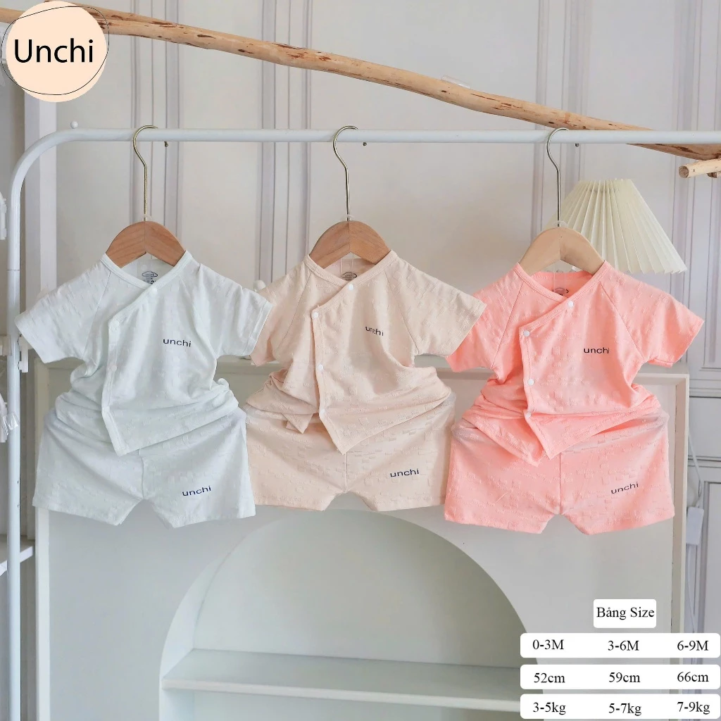 BC14. (Form nhỏ) Bộ sơ sinh cộc tay Unchi vải petit bamboo vân nổi mềm mát cho bé sơ sinh từ 3-8kg