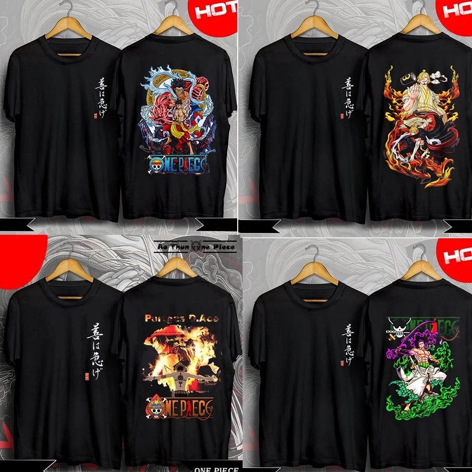 Áo Thun In Hình Sanji D.Ace Luffy Zoro One Piece 2 Mặt Áo Đen Cực Ngầu, Cực Đẹp