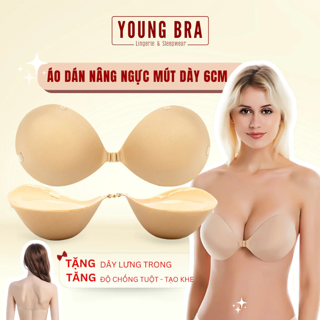 Áo dán nâng ngực 6cm Young Bra - Miếng dán nâng ngực 6cm cài trước, tạo khe gom đẩy ngực siêu dính OYL0032 Young Bra