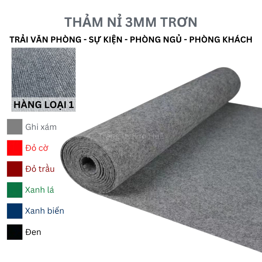 Thảm trải sàn nỉ phòng khách, thảm lót sàn văn phòng, sự kiện, phòng ngủ loại trơn 3mm giá rẻ dạng cuộn - Kim Huệ X22
