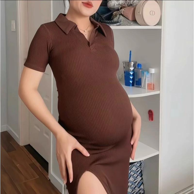 Đầm Bigsize / Đầm Bầu / Đầm Cổ trụ Xẻ tà thun gân tâm thời trang bigsize