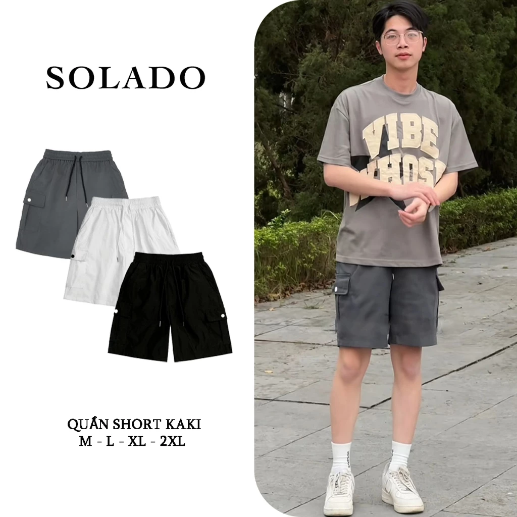 Quần Short Kaki Nam SOLADO Túi Hộp Form Trên Gối Phong Cách Hàn Quốc Trẻ Trung Năng Động QS10