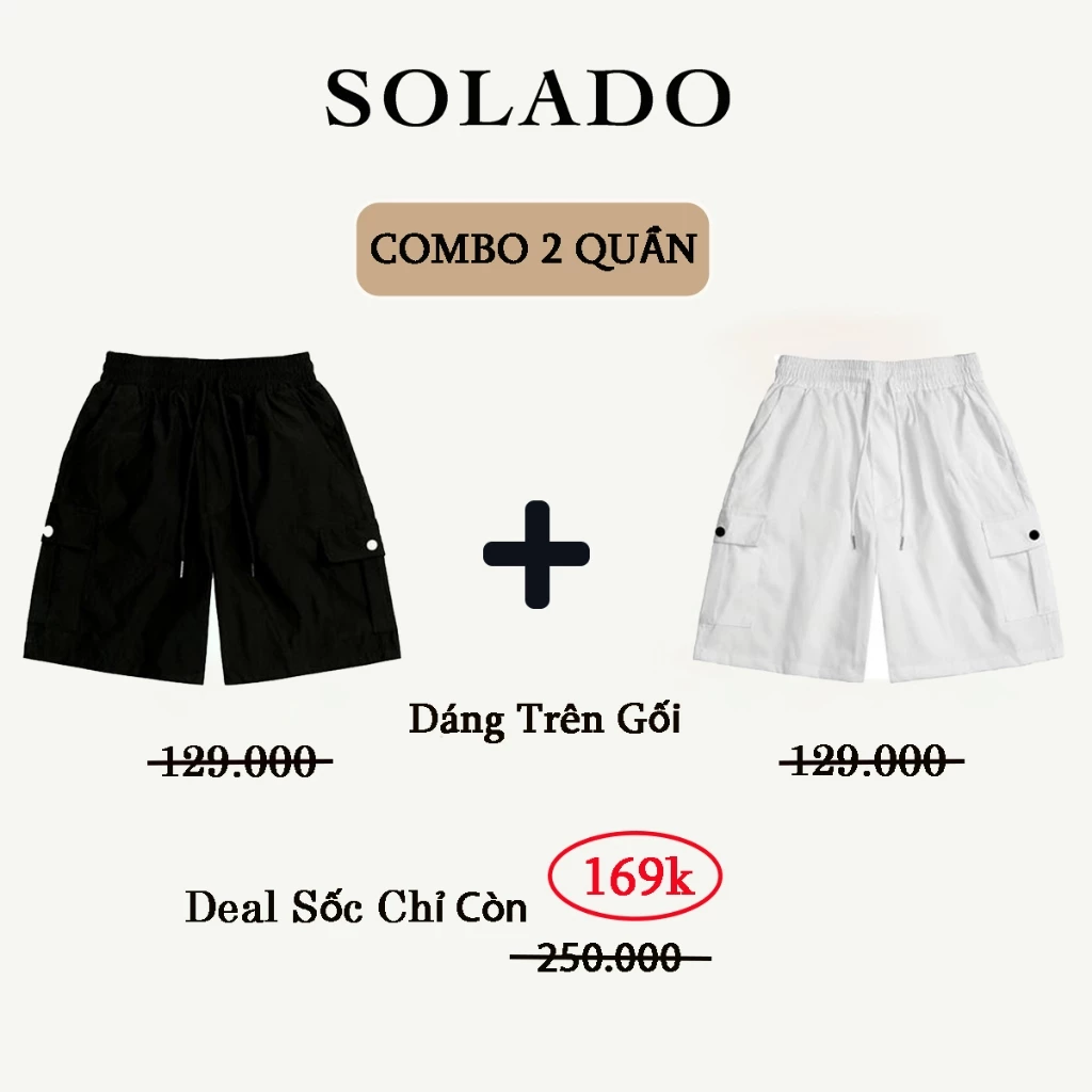 COMBO 2Quần Short Kaki Nam SOLADO Túi Hộp Form Trên Gối Phong Cách Hàn Quốc Trẻ Trung Năng Động QS10