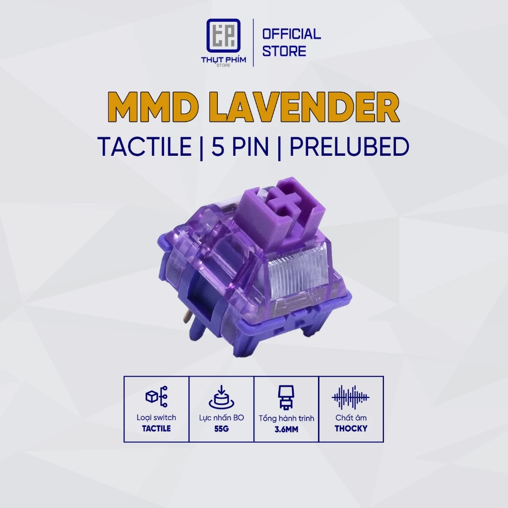Switch MMD Lavender Purple Tactile 5 pin lực nhấn 55g Công tắc bàn phím cơ Thụt Phím Store
