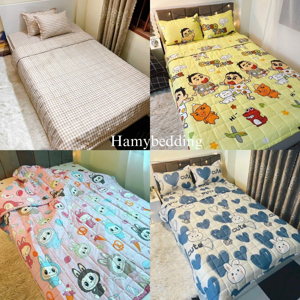 Bộ chăn hè trần bông ga gối 5 món , dùng cho giường đơn , giường tầng , bọc nệm 80cm, 1m ,1m2
