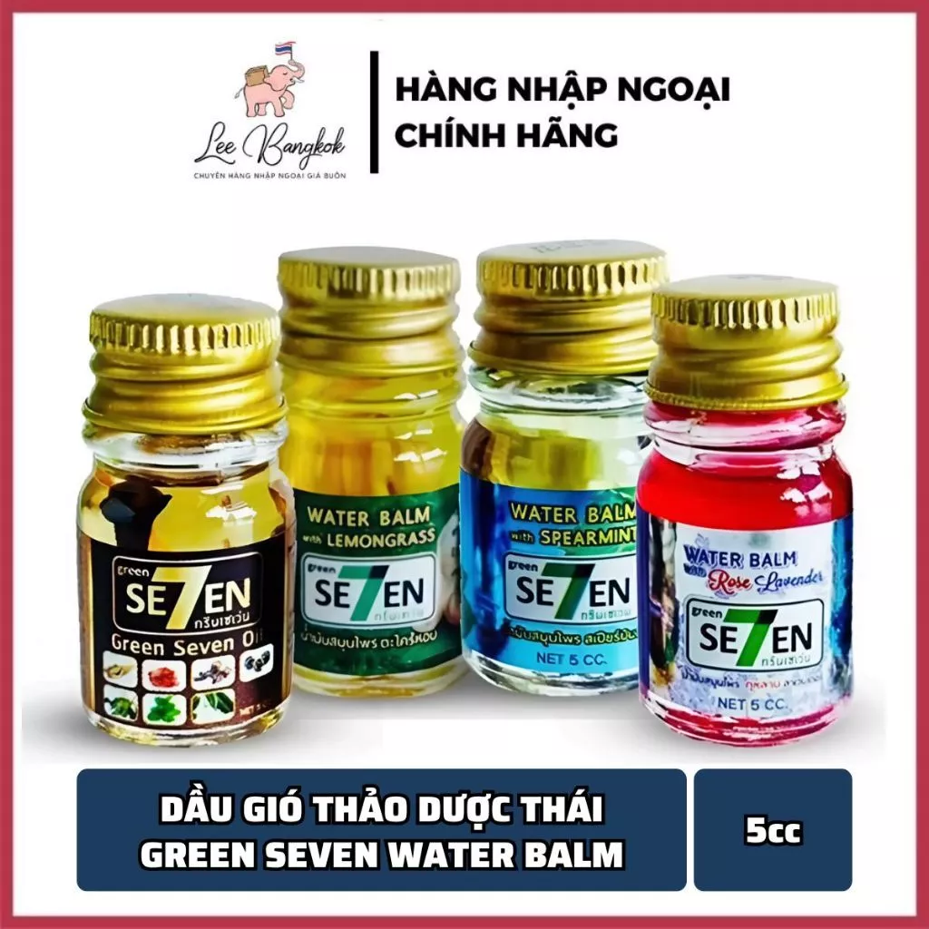 [CHUẨN THÁI] Chai Dầu Gió Thảo Mộc Green Seven / 7 Se7en Water Balm, Dầu Nóng 7 Vị, Bạc Hà, Lavender, Sả Thái Lan 5cc