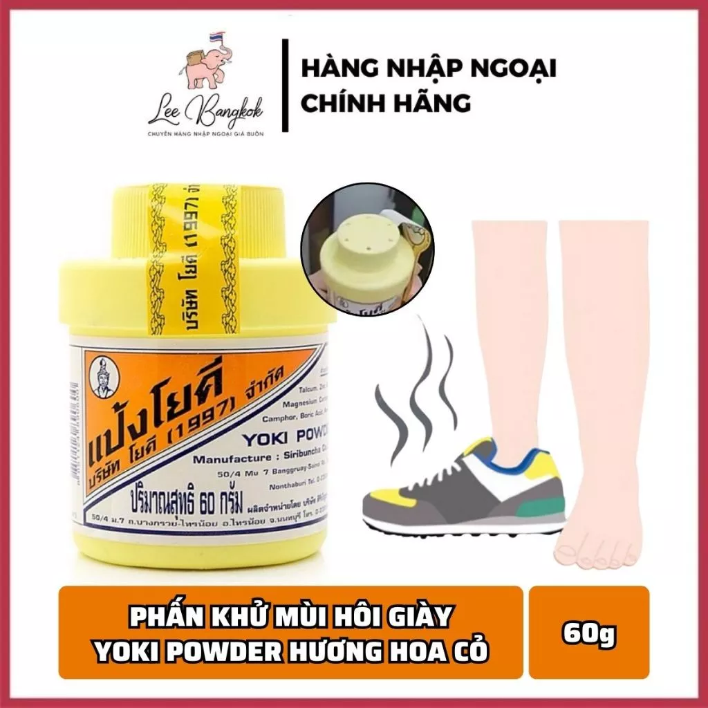 Bột Phấn Yoki Powder Khử Mùi Hôi Giày, Vớ, Chân Hương Thảo Mộc Thơm Nhẹ Thông Thoáng Dễ Chịu Thái Lan 60g