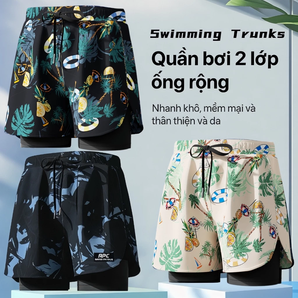Quần bơi nam 2 lớp, Quần thể thao chống lộ, ống suông YUKE-YK12/ Nhập khẩu chính hãng