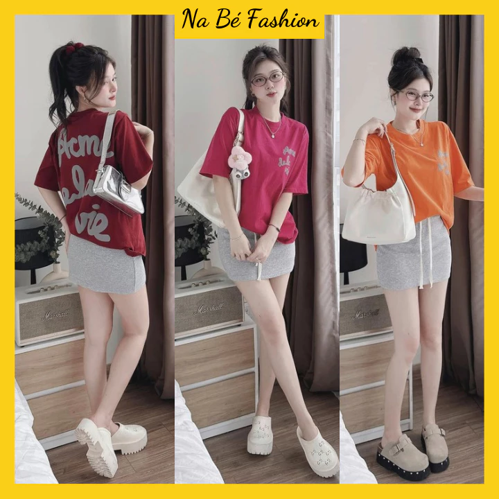 Set Áo Thun ADLV Kèm Chân Váy Chữ A Dáng Ngắn Chất Cotton Co Giãn 2 Chiều NA05
