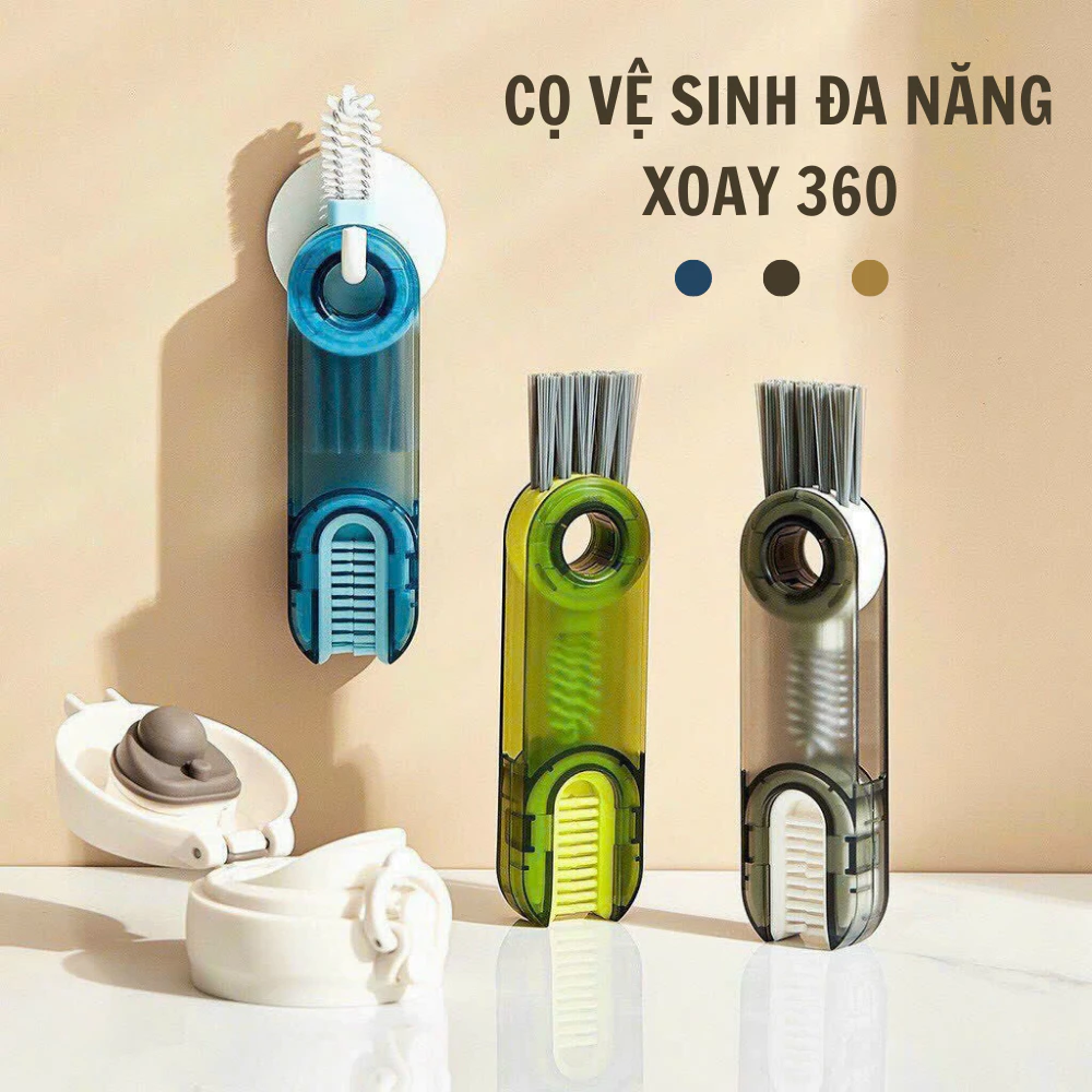 Combo 10 Cọ Vệ Sinh Đa Năng 3 in 1, Dụng Cụ Vệ Sinh Cốc, Bình Sữa, Bình Nước, Bài Chải Cọ Khe Hở Xoay 360