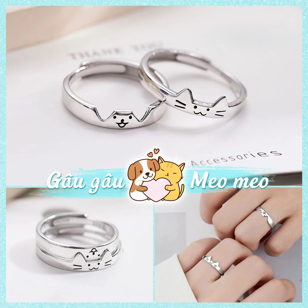 [KHÔNG GỈ] Nhẫn Đôi Bạc S925 Cao Cấp, Nhẫn cặp bạc nam nữ "GÂU GÂU MEO MEO" Tuỳ Chỉnh Size, Nhẫn Bạc Thật Không Gỉ