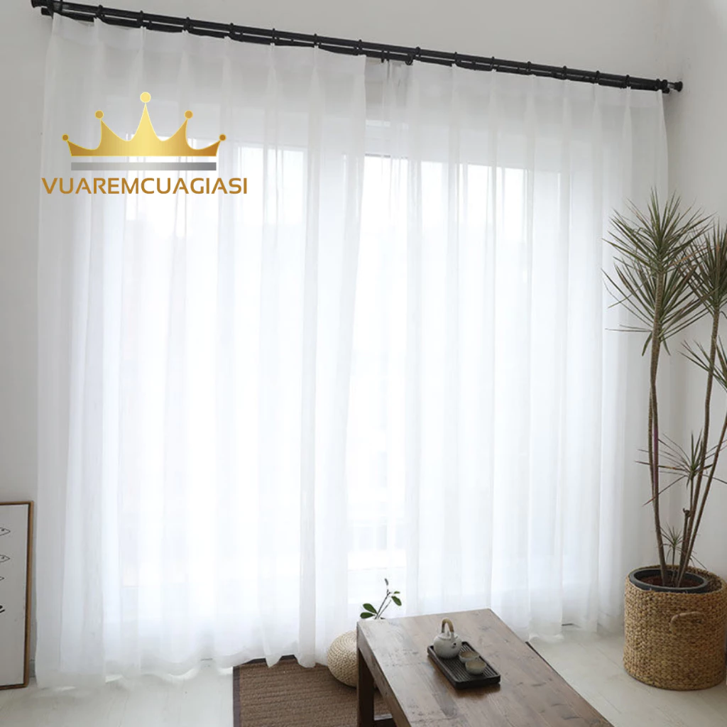 Rèm Voan Trắng Trơn May Xếp Ly, Trang Trí Cửa Chính Cửa Sổ, Trang Trí Spa Vuaremgiasi
