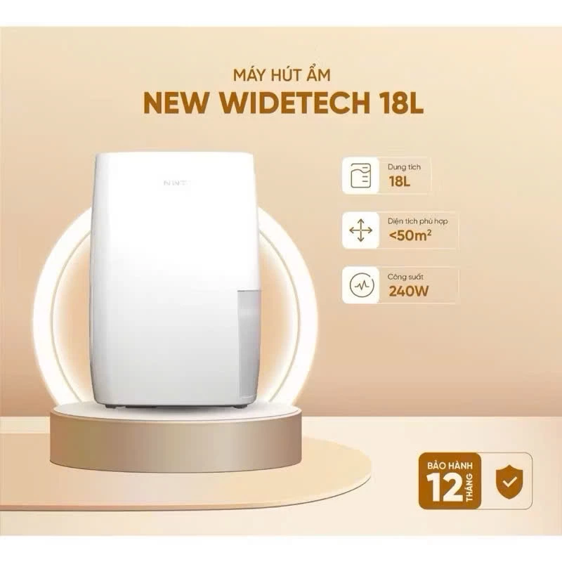 Máy hút ẩm New Widetech công suất 18L/24L, kết nối App thông minh, kèm chức năng sấy quần áo