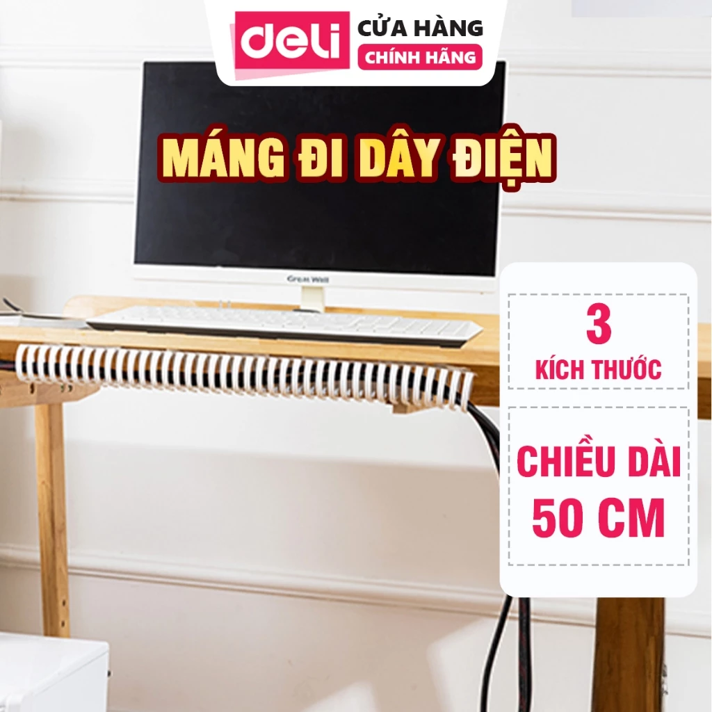 Máng Đi Dây Điện Gầm Bàn Deli 3 Kích Thước Dính Siêu Chắc, Nhựa Dẻo Có Thể Điều Chỉnh Theo Ý Muốn