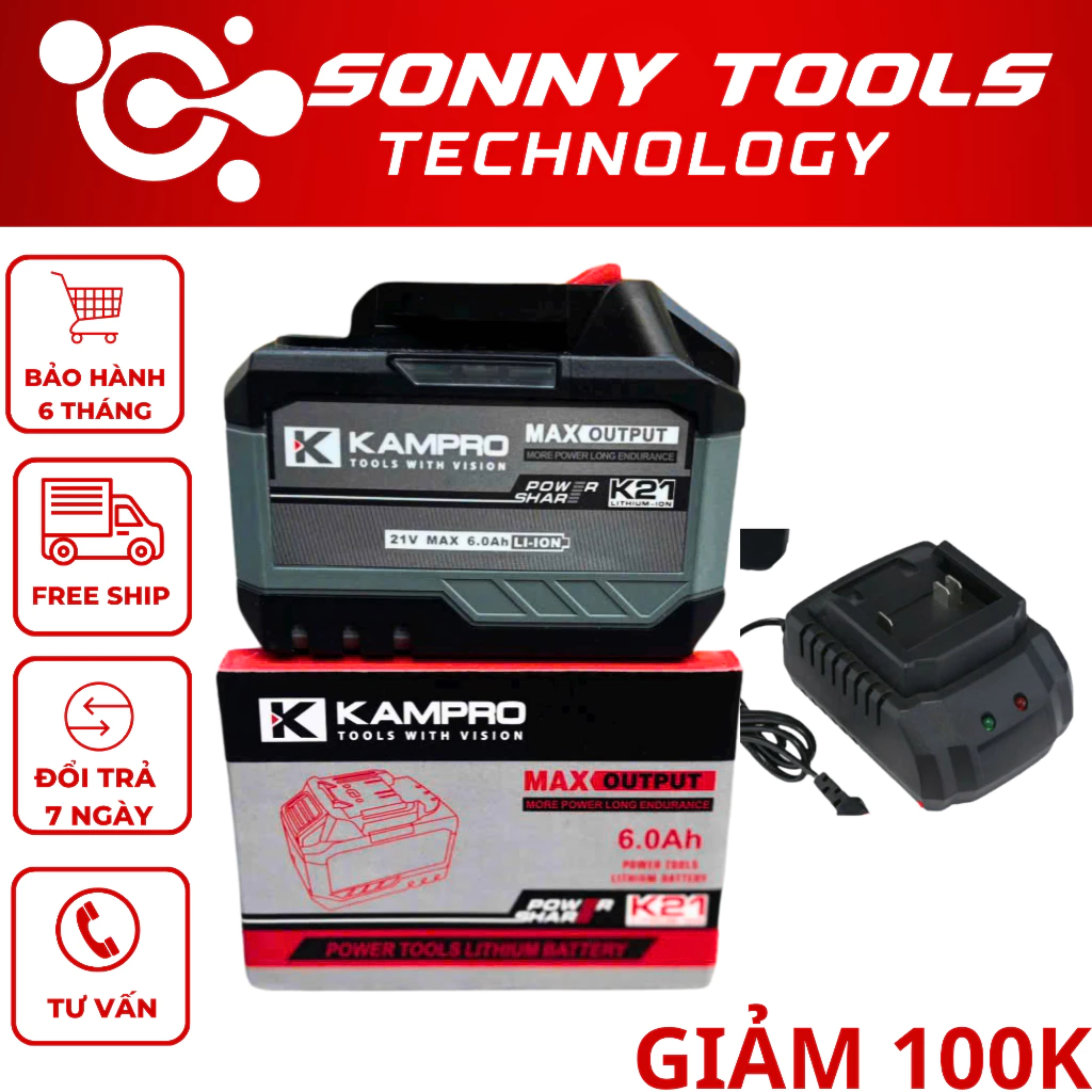 Pin KAMPRO Chính Hãng cho máy khoan máy siết, Pin Có đèn báo pin, Chân pin phổ thông 4cm, Mạch 3 mosfet