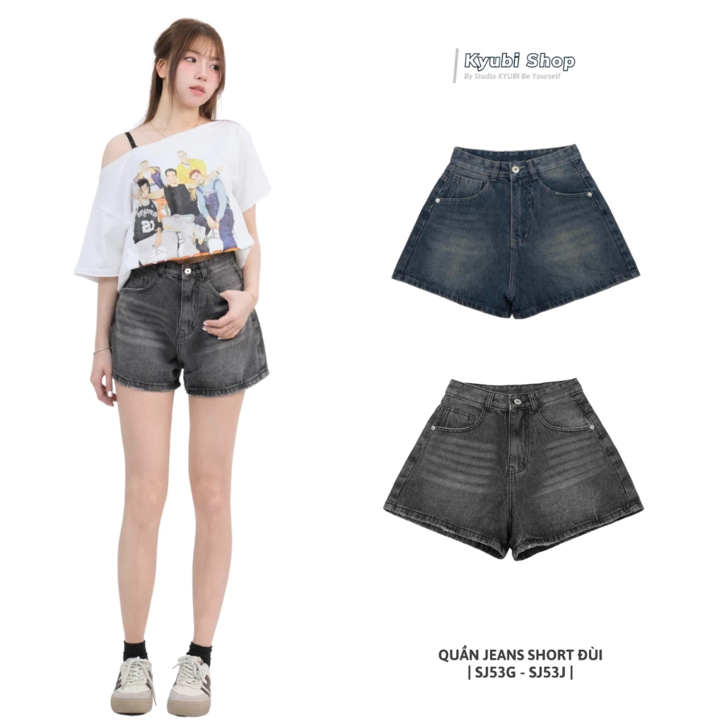 Quần short jeans ngắn nữ Kyubi cạp lưng cao màu wash denim phong cách năng động trẻ trung - quần sọt bò SJ53