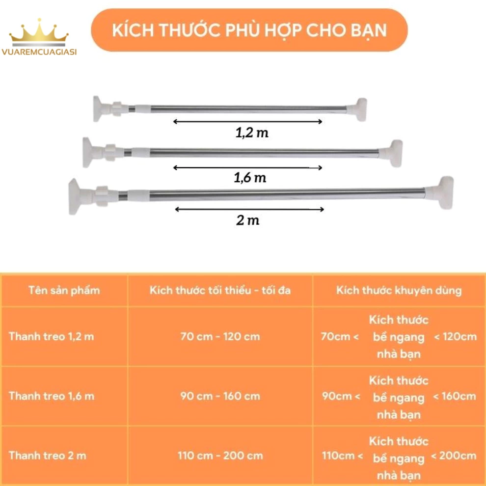 Thanh treo không cần khoan inox dùng treo rèm cửa móc quần áo Vuaremgiasi