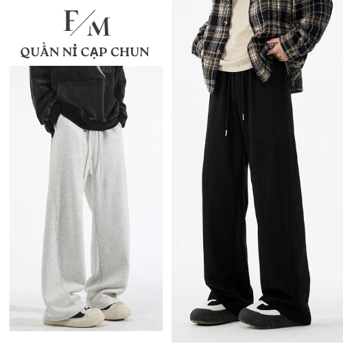 Quần Nỉ Nam Suông Ống Rộng CẠP CHUN Dây Rút Dáng Đứng Quần Nỉ 2 Da Unisex Không Xù Co Giãn FOXY