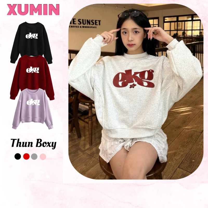 Áo Baby Sweater Dáng Ngắn ( Ko chùm Mông ) Chất Nỉ 2 Da In Chữ " EKG "