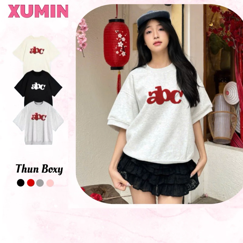 Áo Thun Boxy Chất 2 Da Trendy In Chữ A-B-C( Dáng Cộc Tay A-B-C)