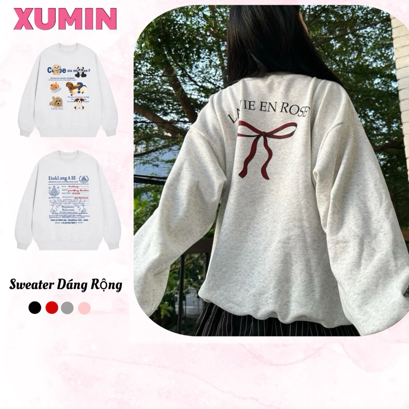 (Nỉ 2 Da ) Áo Sweater Xu Min Min - Chất Nỉ Lót Nỉ 2 Da , BST Xám Tiêu, Không Đổ Lông, In Hình Nhiều Phân Loại