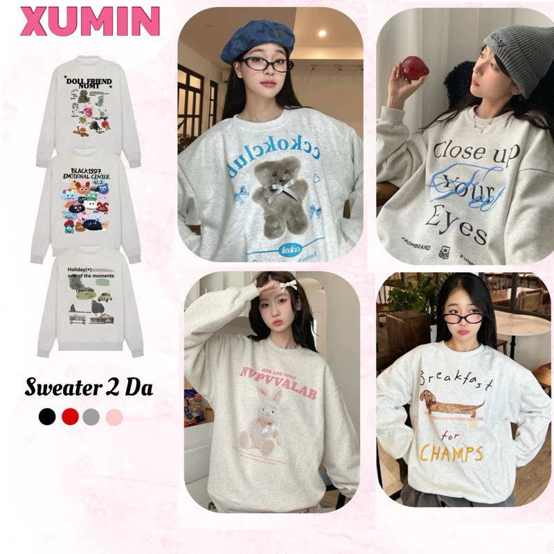 Áo Sweater Xám Chất Nỉ 2 Da - BST 2024 Nhiều Hình Phân Loại ( Nỉ Tròn 2 Da- BST 2024)
