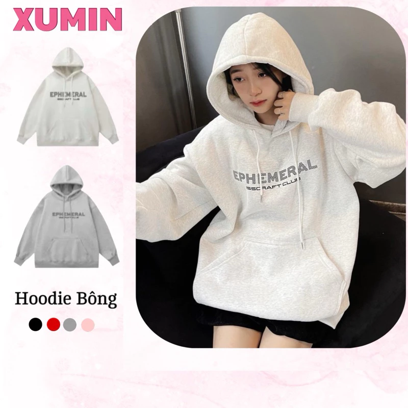 Áo Hoodie Nỉ Bông Form Rộng Nam Nữ Unisex Dáng Oversize Xám Tiêu In Chữ EPH