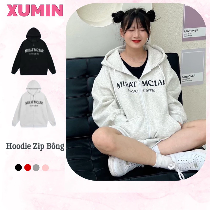 Áo Hoodie ZIP Nỉ Bông Form Rộng Nam Nữ Unisex Dáng Oversize Xám Tiêu In Chữ Favorite ( Hoodie Zip Nỉ Bông )