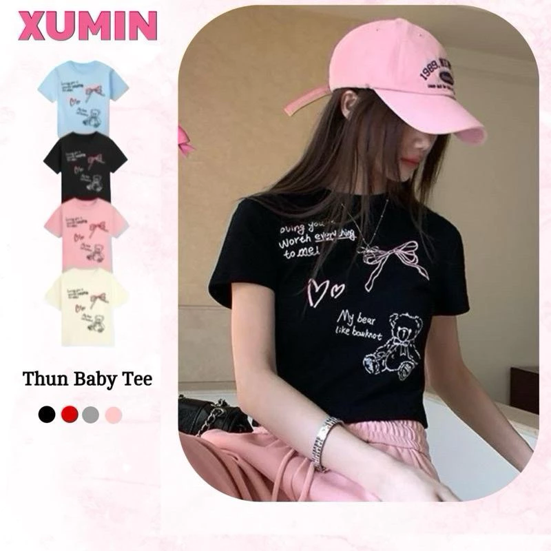 Áo Thun Baby Tee Chất Cotton 2 Chiều Co Giãn Vừa Người In Chữ "My Bear"