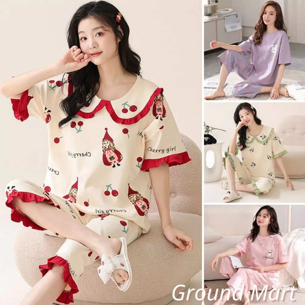 Bộ đồ mặc nhà cho nữ áo cộc tay quần lửng vải cotton thoáng mát, màu sắc trẻ trung size từ 40 đến 80 kg