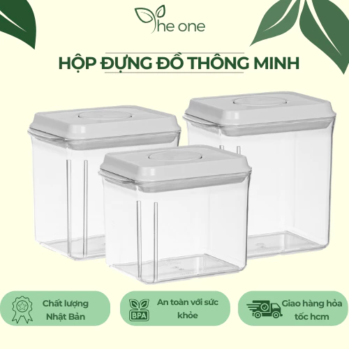 Hộp đựng đồ khô thông minh Hokori. Thiết kế nắp đễ đóng mở, hút chân không