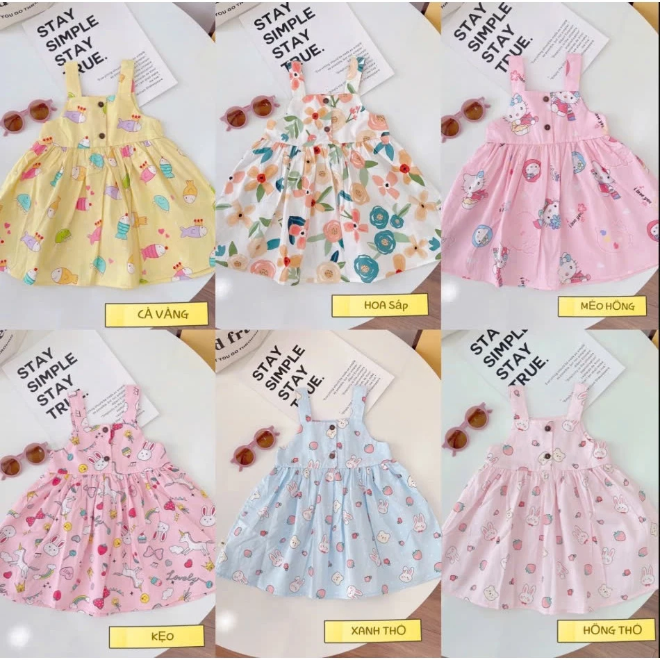 (8-18kg) Váy cho bé gái hai dây, đầm bé gái vải thô siêu mát từ 1-5 tuổi
